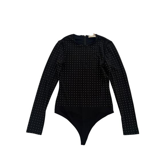 Alice and Olivia Britney Silver Studded Black Bodysuit Long Sleeve Womens Medium - Picture 1 of 16